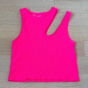 Suzette Bright Pink Halter Crop Ribbed Tank Top O/S
